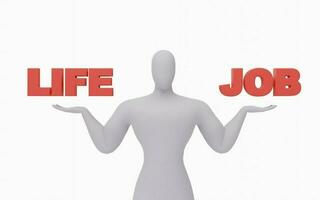 3d rendre de homme d'affaire équilibrage la vie et emploi. la vie et emploi Comparaison illustration.. photo
