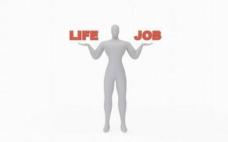3d rendre de homme d'affaire équilibrage la vie et emploi. la vie et emploi Comparaison illustration. photo