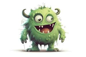 marrant vert dessin animé monstre sur blanc Contexte. effrayant créature. mignonne Halloween personnage. génératif ai. photo
