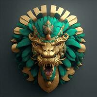 Lion quetzalcoatl diriger, symétrique, plat icône conception, 3d rendre. ai généré photo