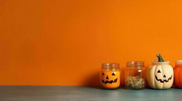 Halloween citrouille décoration avec Orange Contexte et copie espace ai généré photo