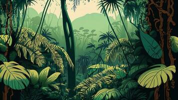 botanique jungle numérique impression fond d'écran Caractéristiques une parfait tropical forêt paysage photo