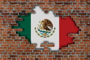 3d drapeau de Mexique derrière le cassé vieux pierre mur Contexte. photo