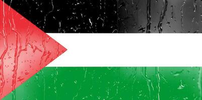 3d drapeau de Palestine sur une verre avec l'eau laissez tomber Contexte. photo