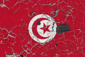 3d drapeau de Tunisie sur un vieux pierre mur Contexte. photo
