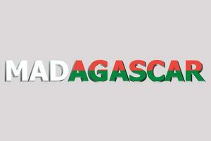 3d drapeau de Madagascar sur une texte Contexte. photo