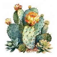 aquarelle illustration de une cactus. plante d'appartement, désert, succulent. pour création affiches, autocollants, cartes postales, impressions, sublimations. ai généré photo