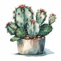 aquarelle illustration de une cactus. plante d'appartement, désert, succulent. pour création affiches, autocollants, cartes postales, impressions, sublimations. ai généré photo