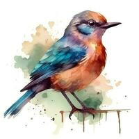 aquarelle illustration de une oiseau. simple, forêt, mignonne oiseau, moineau. pour création affiches, autocollants, cartes postales, impressions, sublimations. ai généré photo