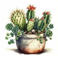 aquarelle illustration de une cactus. plante d'appartement, désert, succulent. pour création affiches, autocollants, cartes postales, impressions, sublimations. ai généré photo