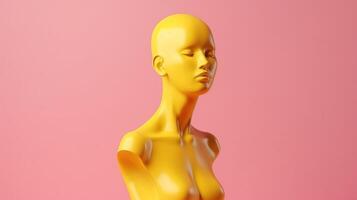 minimaliste femelle mannequin tête dans vibrant Jaune et rose. génératif ai photo