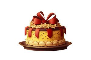 délicieux décoratif gâteau surmonté avec rouge boucle arc pour tout fête. génératif ai. photo