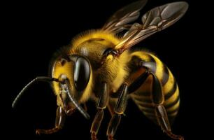 abeille une magnifique et brillant Jaune abeille dans une dynamique portrait pose génératif ai photo