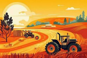 récolte sur le ferme une tracteur conduite sur une champ. génératif ai. photo