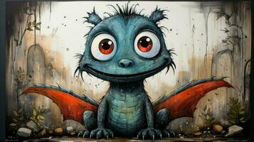 mignonne dragon dans peint style, dragon souriant, dragon coloré. généré par artificiel intelligence photo