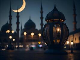 eid lampe avec brouiller Contexte ai généré, islamique eid arrière-plan, eid mubarak Contexte photo