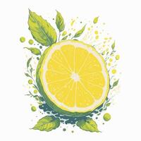 citron avec vert feuilles et éclaboussures illustration. photo