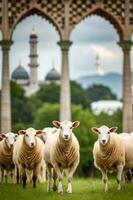 une pack de des moutons dans le milieu de mosquée grassfield photo
