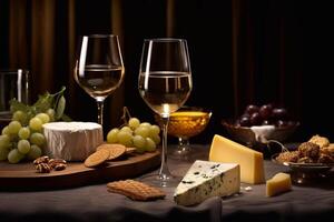 vin, les fromages et les raisins photo