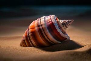 coquille sur le sable à plage. été paysage marin Contexte. génératif ai photo