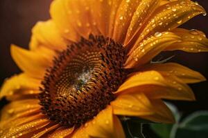 une tournesol dans floraison. une frappant macro tir. génératif ai photo