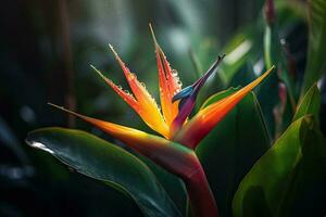 fantaisie exotique tropical fleurs. magnifique jungle floral Contexte. génératif ai photo