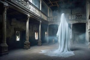 une fantôme avec une spectral forme dans un vieux château. génératif ai photo