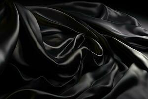 abstrait noir lisse soie Contexte. satin élégant luxe tissu. magnifique doux plis sur le surface de le tissu. génératif ai photo