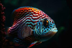 une coloré poisson nager à le bas de le mer. corail récif et poisson. génératif ai photo