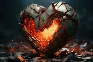 le mécanique cœur se brise dans pièces. art de une Humain cœur dans le industriel style. génératif ai photo