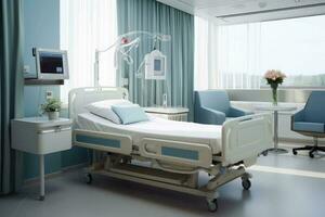 récupération pièce avec lit et confortable médical équipé dans une hôpital. génératif ai photo