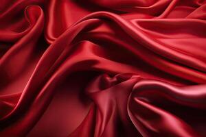 abstrait rouge lisse soie Contexte. satin élégant luxe tissu. magnifique doux plis sur le surface de le tissu. génératif ai photo