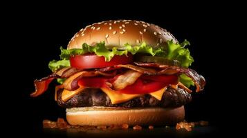 Bacon cheeseburger avec noir Contexte photo