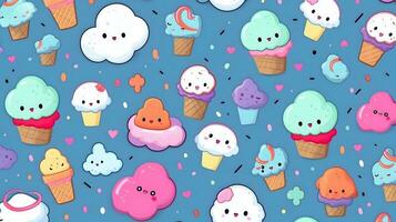 mignonne dessin animé la glace crèmes sur blanc Contexte dans Japon kawaii style photo