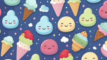 mignonne dessin animé la glace crèmes sur blanc Contexte dans Japon kawaii style photo