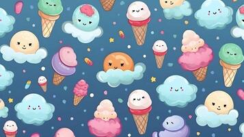 mignonne dessin animé la glace crèmes sur blanc Contexte dans Japon kawaii style photo