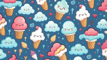 mignonne dessin animé la glace crèmes sur blanc Contexte dans Japon kawaii style photo