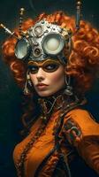 une portrait de un attrayant steampunk style femme photo