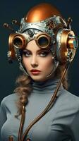 une portrait de un attrayant steampunk style femme photo