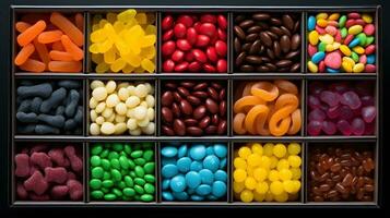 un assortiment de différent coloré moelleux des sucreries dans carré plateaux. photo