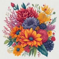 une vibrant et capricieux dessiné à la main bouquet de décoratif fleurs dans une aquarelle style ai généré photo