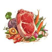 Viande filet. brut Viande pour cuisson. Frais des légumes et épices. aquarelle illustration établi avec génératif ai La technologie photo