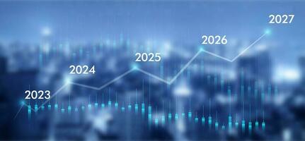 affaires croissance dans 2023-2027. analytique Planification affaires croissance 2023, stratégie numérique commercialisation, profit revenu, économie, Stock marché les tendances et affaires photo