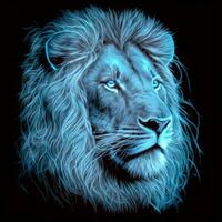 Lion tête dans brillant bleu Couleur photo