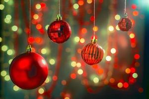décorations de Noël sur fond flou avec des lumières floues photo