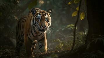 une Bengale tigre, traquer ses proie dans le cœur de le jungle photo