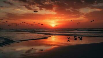 une serein et tranquille plage pendant le coucher du soleil photo