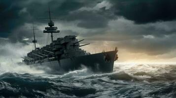 une massif bataille navale Coupe par le agité vagues photo