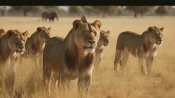 une fierté de les Lions établissement ses territoire dans le savane photo