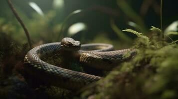 une serpent lentement rampant par le broussailles photo